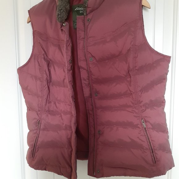 Eddie Bauer Goose Down Full Zip & Snap Vest with Faux Fur Collar Red Size L - Picture 8 of 14